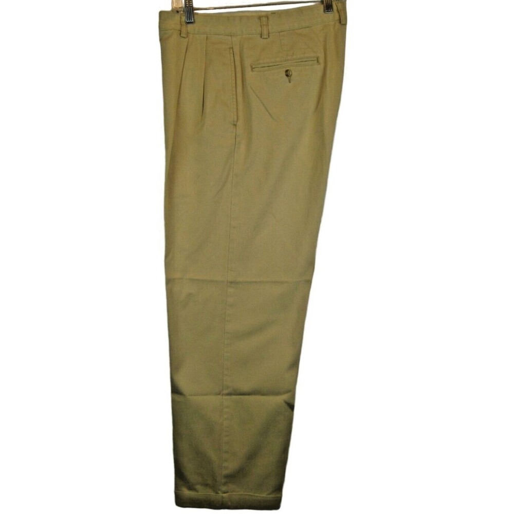 Mens Nordstrom Smartcare 100% Cotton Khaki Pleated No Cuff Chino Pants sz 35x30